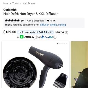 Curlsmith Black Hair Defrizzion Dryer & XXL Diffuser